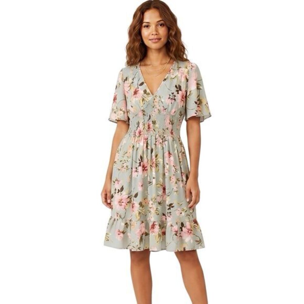 Xhilaration Womens Dress Sz Small Floral Green Botanical Mother’s Day, Summer